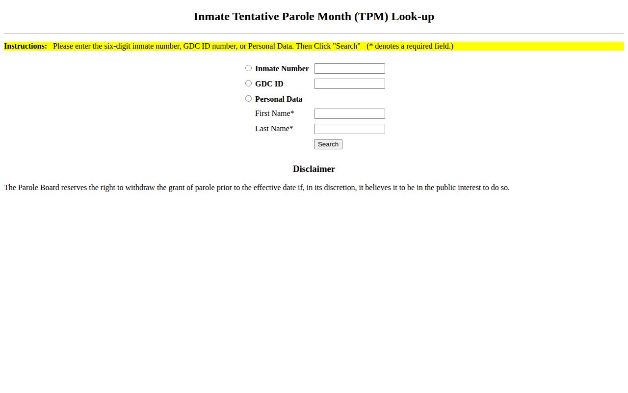 Telfair County projected release TPM lookup