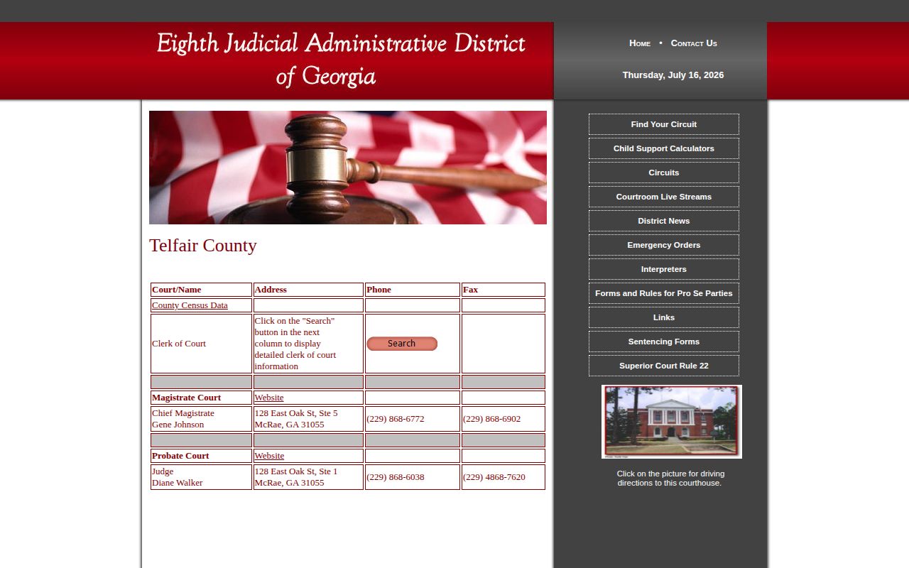 Eighth Judicial District court contacts for Telfair County