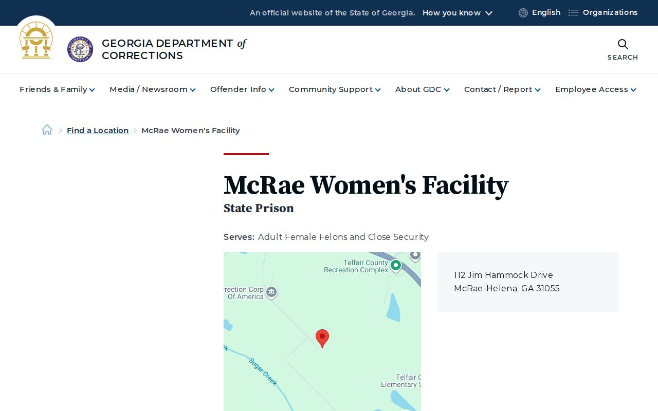 McRae Women's Facility GDC location and release records source