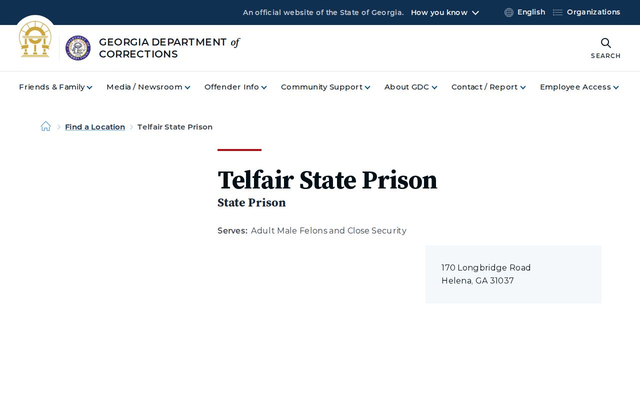 Telfair State Prison GDC facility and release record source